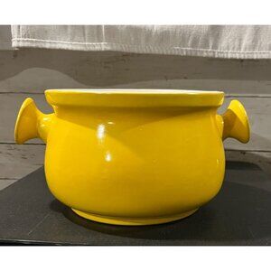 Vintage Yellow Ceramic Retro Round Double-Handle Soup Tureen With Glossy Finish
